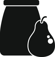 Poster - Simple black and white icon representing a pear and a jar for jam, ideal for food industry related designs