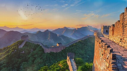 Wall Mural - sunset in the mountains.Seamless 4k time lapse virtual video animation background