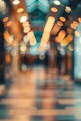 Poster - A blurry image of a hallway with various light sources
