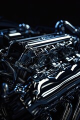 Poster - A close-up shot of a motorcycle engine on a black background, great for automotive or machinery-related designs