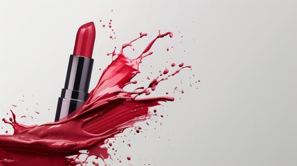 Poster - A vibrant red lipstick emerges from a burst of liquid color, capturing the intensity and passion of makeup. The dynamic, sensual image is perfect for beauty, fashion and lifestyle projects.