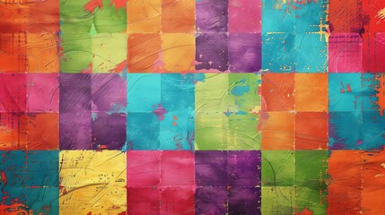 Poster - Abstract painting of colorful squares.