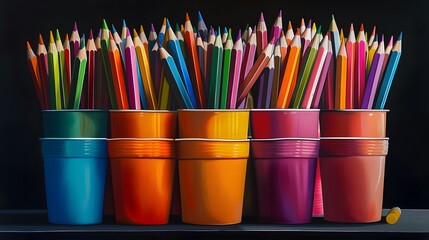 colored pencils in cups