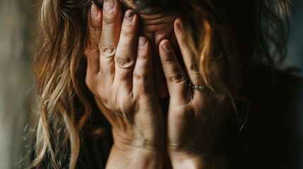 Poster - Desperate woman crying covering her face with her hands