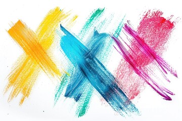 Poster - Close-up of three differently colored crayons placed on a white surface