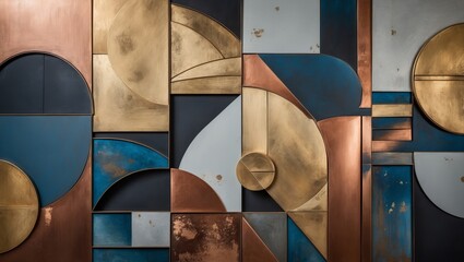 Poster - Geometric wall panel with different textures and colors