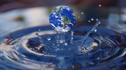 Poster - drop of water in the shape of the planet earth, AI generated