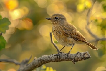 Wall Mural - A small bird sits on the branch of a tree, looking around