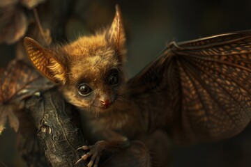 Poster - A close-up shot of a small animal sitting on a branch, providing an intimate view of its features