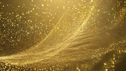 Poster - Golden particles background forming a wavy shape with a depth of field. Perfect as a backdrop for luxury, festive or glamourous themed projects