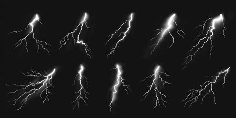 Poster - A close-up shot of multiple lightning flashes illuminating a dark background, suitable for use in science or technology-related contexts