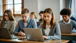 © NewFresh  - Group of multiethnic high school students sitting at desk in classroom