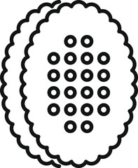 Sticker - Simple black and white line drawing of round crackers, crispy snack for breakfast