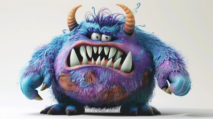 Wall Mural - Colorful Expressive cute 3D cartoon monster character