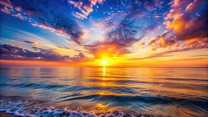 Vibrant summer sunrise over calm ocean , sunrise, summer, vibrant, colors, ocean, horizon, peaceful, calm, beauty, nature