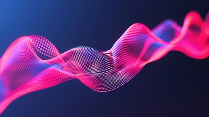 Poster - Abstract digital wave with vibrant pink and blue colors, representing data flow and connectivity on a dark background.