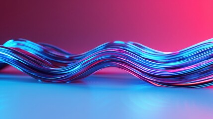 Poster - Abstract wavy lines illuminated with blue and pink neon lights create a futuristic and vibrant background with a modern aesthetic.