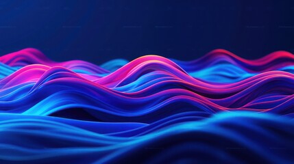 Poster - Vibrant digital wave pattern with blue and pink colors flowing seamlessly. Abstract modern design perfect for technology and creative projects.