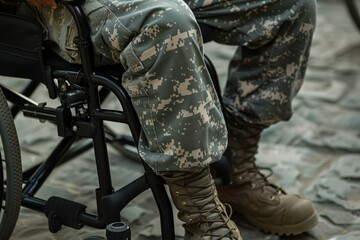 Wall Mural - Close-up on legs of a military man sitting in a wheelchair