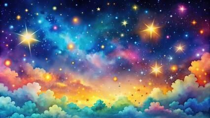 Canvas Print - Whimsically illustrated starry night sky with vibrant colors , cartoon, whimsical,star, night sky, colorful, bright, fantasy