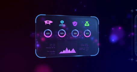 Poster - Displaying analytics and performance metrics, digital financial dashboard with futuristic design