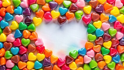 Poster - Sweet and colorful heart-shaped caramel candies , Candy, sweets, treats, caramel, hearts, delicious, confectionery