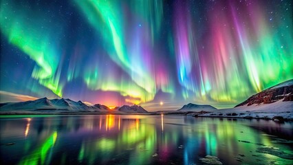 Sticker - Majestic aurora borealis lights illuminating the night sky , Northern lights, colorful, vibrant, celestial, beauty