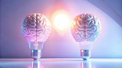 Two brain shaped light bulbs are lit up, one on the left and one on the right