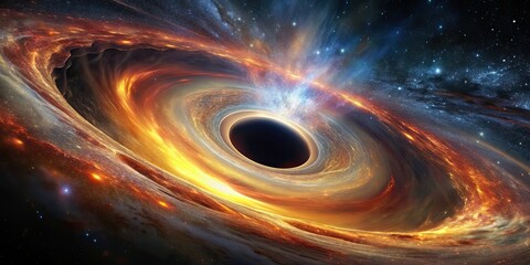 Canvas Print - Stunning image of a supermassive black hole consuming a neighboring star in a cosmic event, black hole, supermassive