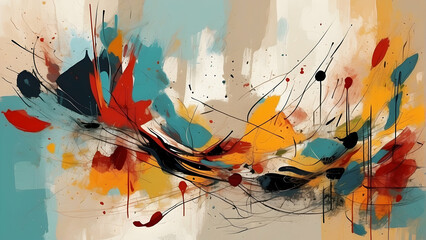 Wall Mural - Colorful abstract paint splashes on canvas