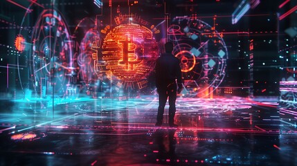 Wall Mural - digital technology bitcoin background