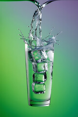 glass of water clean refreshing green purple background