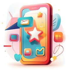 Poster - Playful and Vibrant 3D Illustration of a Modern Smartphone with Geometric Shapes and Pastel Colors