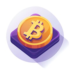 Poster - Isometric Perspective Illustration of a Gold Bitcoin Cryptocurrency Coin