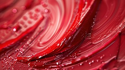 Wall Mural - Close-up of abstract red paint with swirling patterns and textures, creating a dynamic and vibrant visual effect.