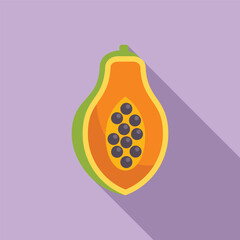Poster - Ripe papaya fruit showing seeds inside flat design icon for food apps and websites