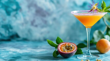 Canvas Print - a passion fruit cocktail with passion fruit slices