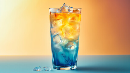 Poster - Refreshing two tone cocktail standing on table with ice cubes