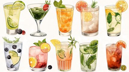 Poster - Ten refreshing summer cocktails with fruit and herb garnishes