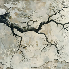 Canvas Print - Tree Branch on Cracked Wall Illustration