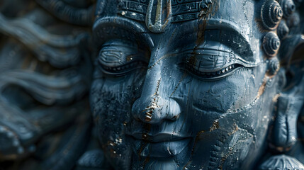 Close Up of a Blue Stone Statue Face