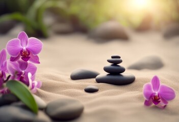 zen frame stones fresh beauty panorama flower alternative grain copyspace leaf beach closeup orchids sand harmony