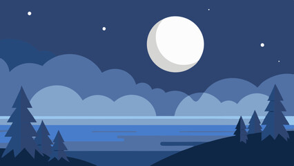 Wall Mural - Vector illustration of a moonlit seascape