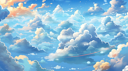 Poster - Fluffy Clouds in a Blue Sky Illustration