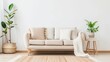 © FoxGrafy - Cozy Modern Living Room with Beige Sofa, Indoor Plants, and Minimalist Decor
