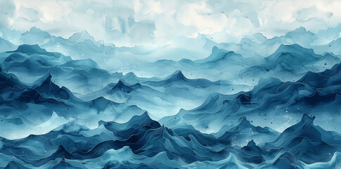 Wall Mural - Watercolor Ocean Wave Pattern Aqua Teal Sea Texture Blue Water Design Illustration