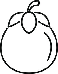 Poster - Simple black and white line drawing of a whole persimmon fruit with stem and leaves, perfect for minimalist designs