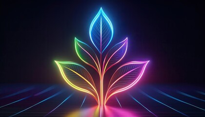 Wall Mural - Leaf icon, Leaf logo, colorful glowing leaf logo, leaf images, glowing neon leaf icon 