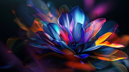 Wall Mural - beautiful abstract colorful flower. ultrawide 21:9 wallpaper background perfect for oled display with vibrant colors on dark. for ads web design, prints and copy