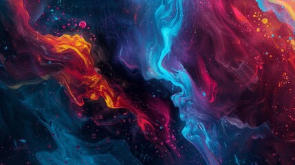 Wall Mural - beautiful abstract colorful flowing waves in space universe ultrawide 21:9 wallpaper background perfect for oled display with vibrant colors on dark. for ads web design, prints and copy